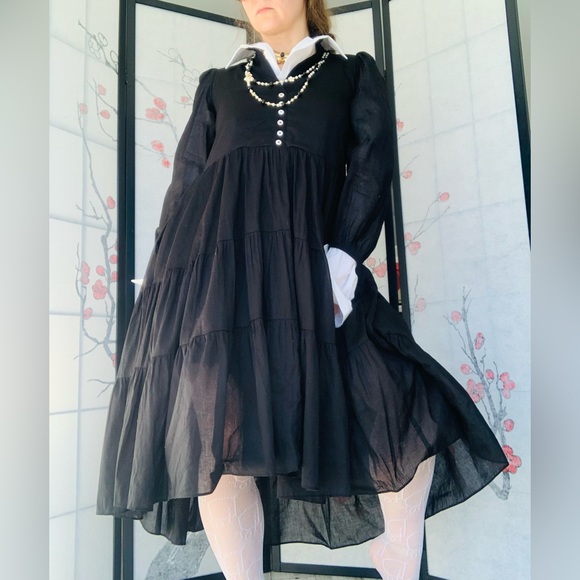 Olivaceous 🖤 NWT Bohemian Wednesday's Style Pitch Black Goth Dress - Picture 14 of 14